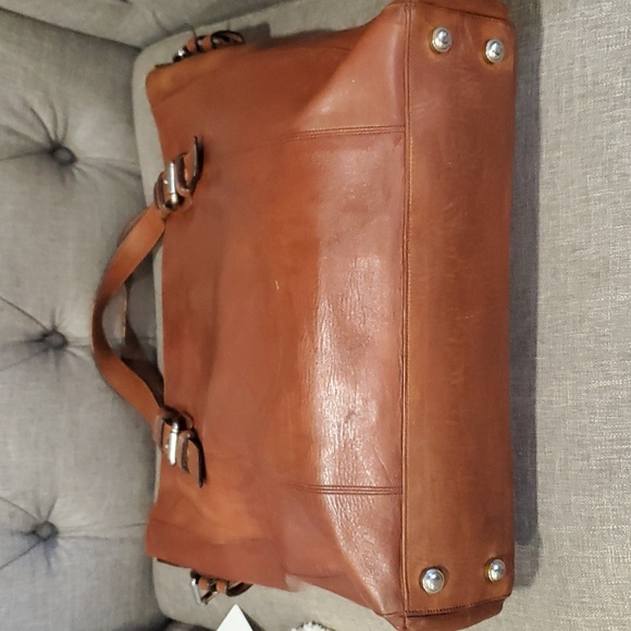 Upcycled Brown and tan Leather handbag - Picture 6 of 17